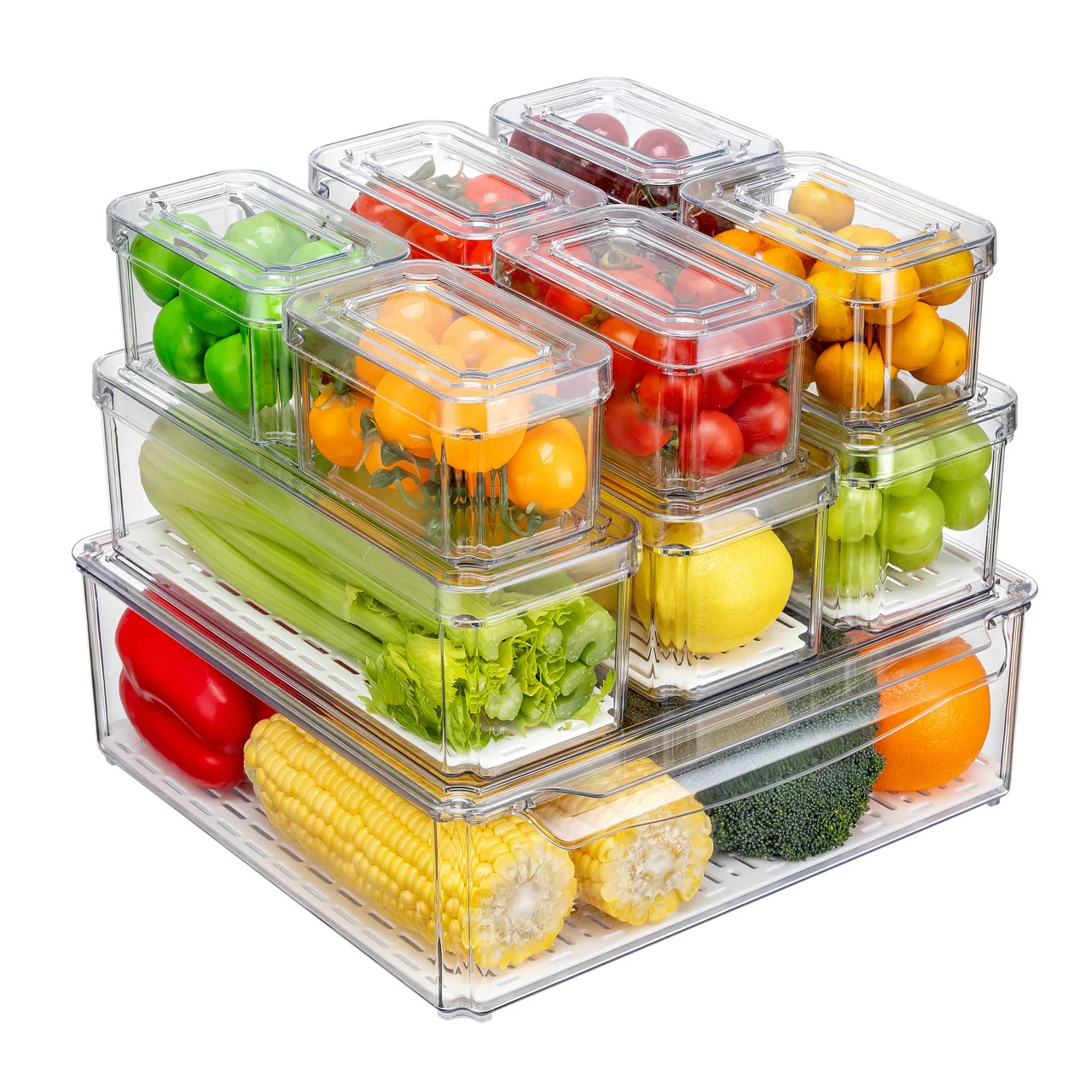 Pure Future 10 Pcs Fridge Organizers and Storage, Clear, Stackable with Lids for Fruit & Vegetabl... | Walmart (US)