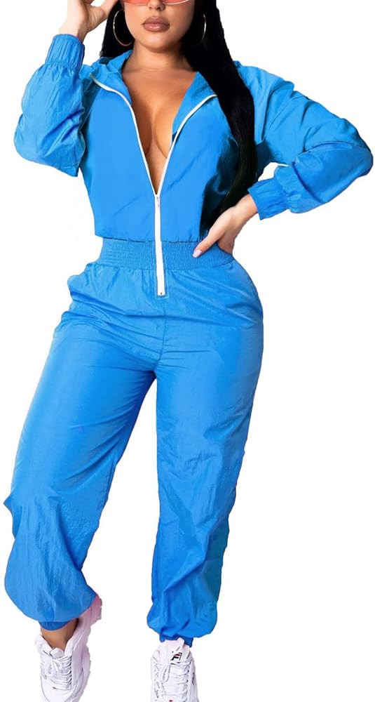 EOSIEDUR Women's Pullover Hoodies Jumpsuit Zipper Jacket Windbreaker Elastic Waistband Pants One Pie | Amazon (US)