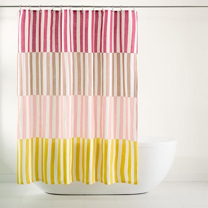 Town & Country Play Adeline Offset Stripe Cotton-Rich Breathable Fabric Shower Curtain with Anti-... | Amazon (US)