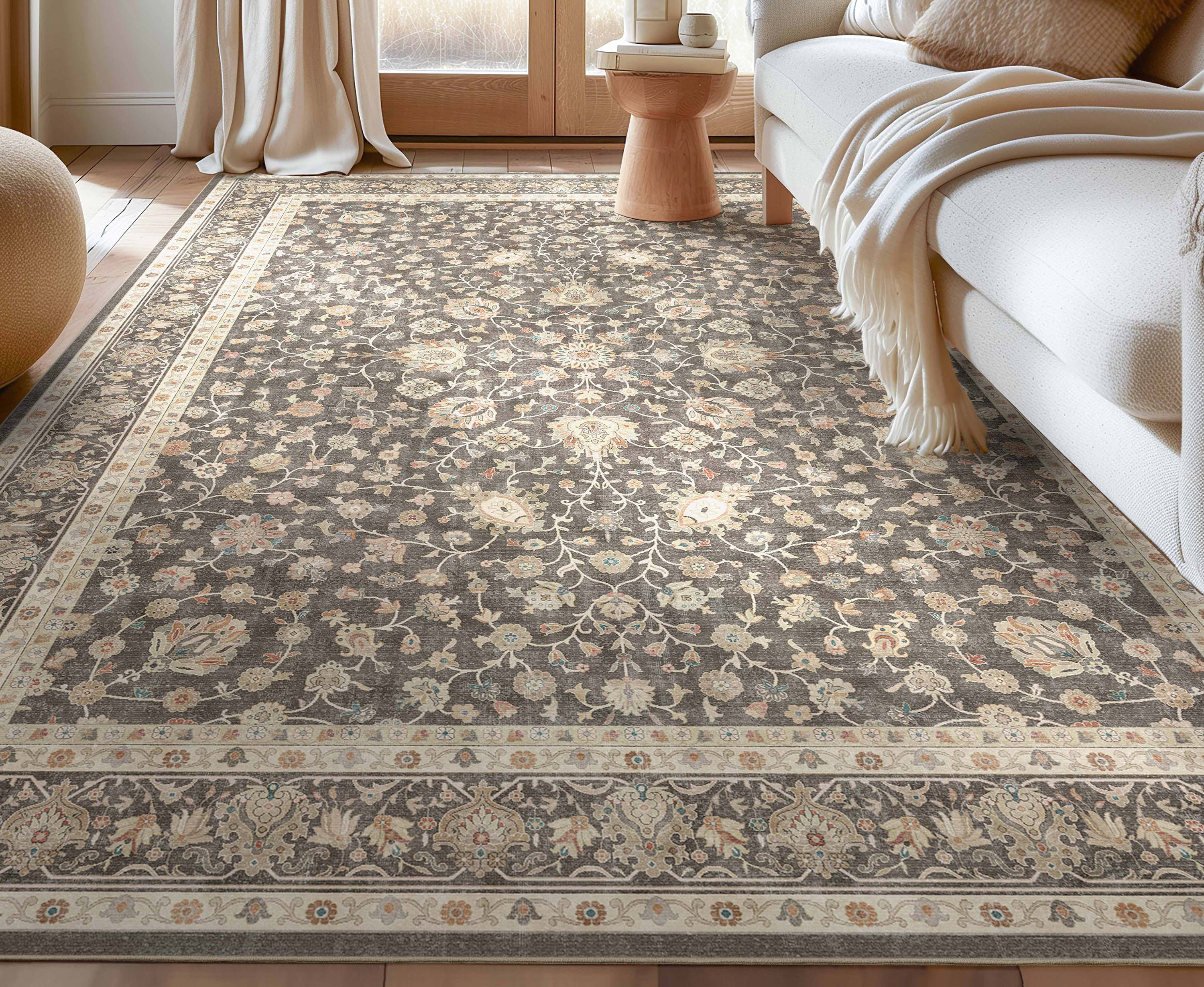 Well Woven Asha 8 x 10 (ft) Polyester Charcoal Brown Rectangular Indoor Medallion Vintage Spot Clean Only Pet Friendly Area rug | W-AS-22D-7 | Lowe's