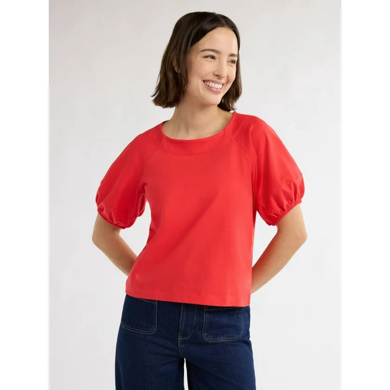 Free Assembly Women’s Cotton Balloon Sleeve Tee, Sizes XS-XXXL | Walmart (US)