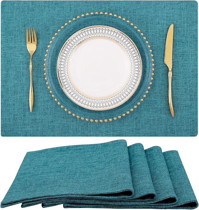 homing Teal Cloth Easter Placemats Set of 4 – Cotton Linen Blend Washable Spring Dining Table M... | Amazon (US)