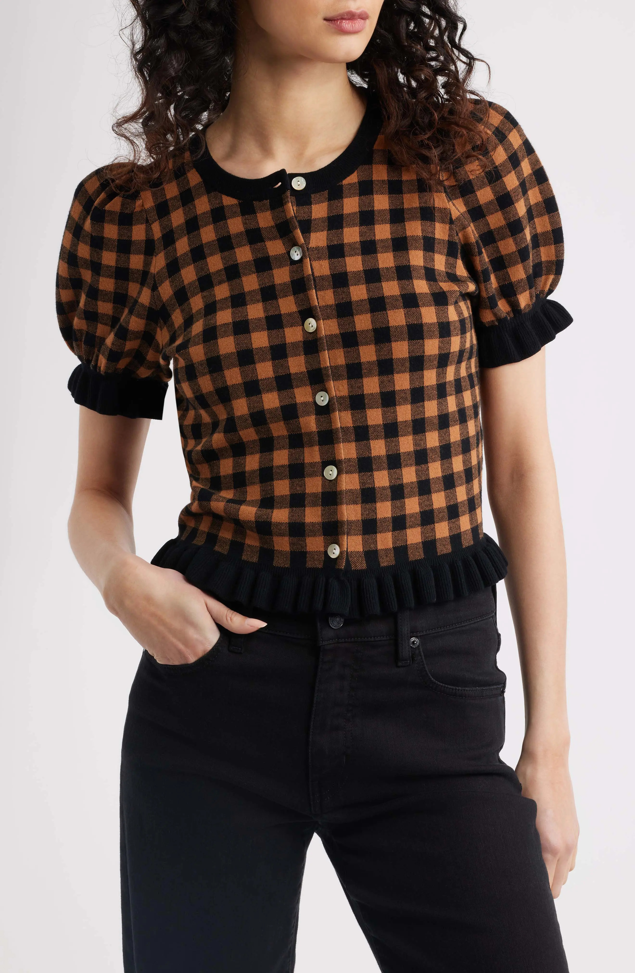 Lora Gingham Short Sleeve Cardigan (Women) | Nordstrom | Nordstrom