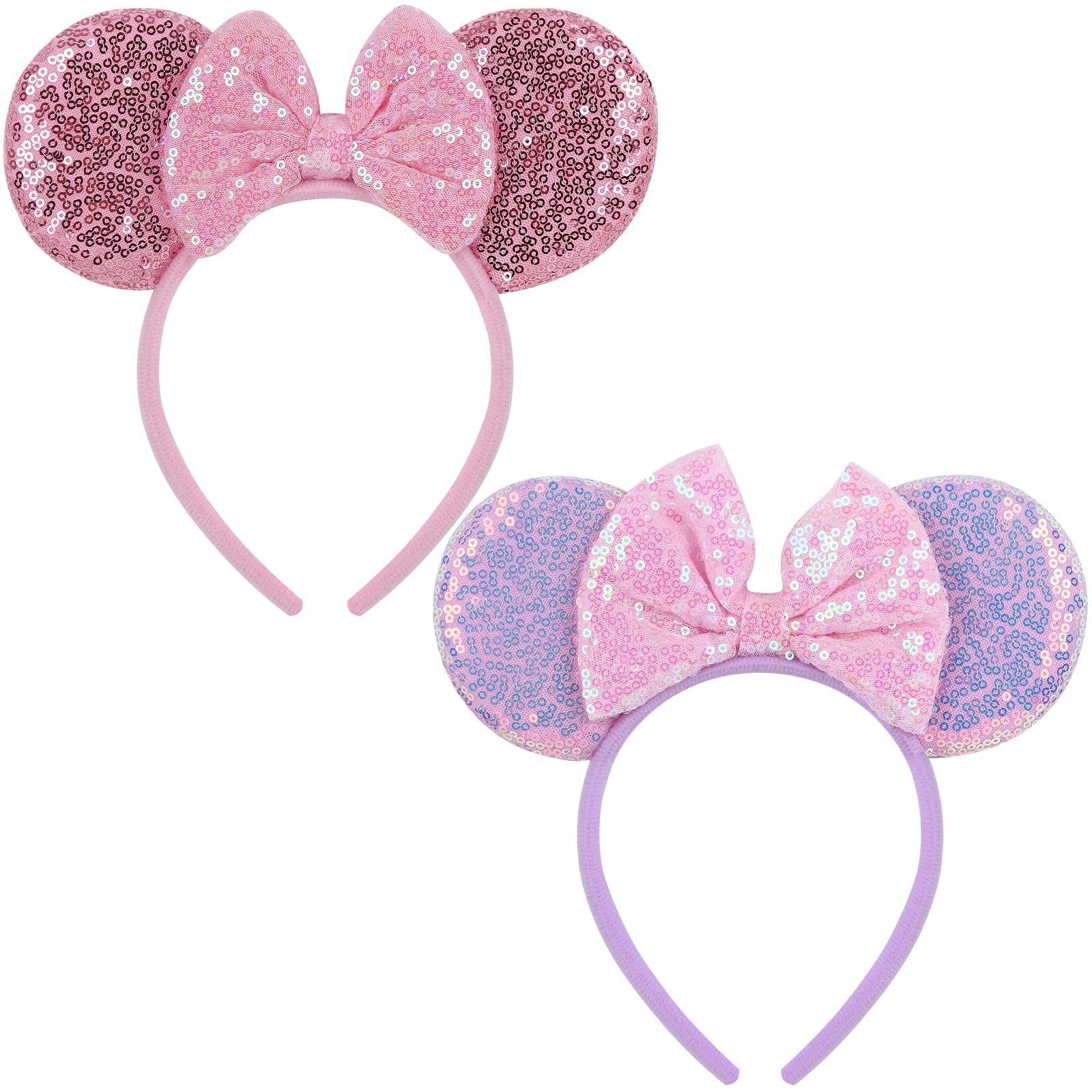 2 Pack Pink Purple Mouse Ears Headbands for Women Girls, Sequin Bow Headband for Cosplay Costume ... | Amazon (US)