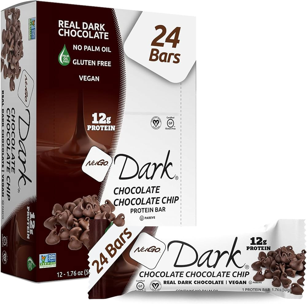 NuGo Dark Chocolate Chocolate Chip, 12g Vegan Protein, 200 Calorie, Gluten Free, 24 Count | Amazon (US)
