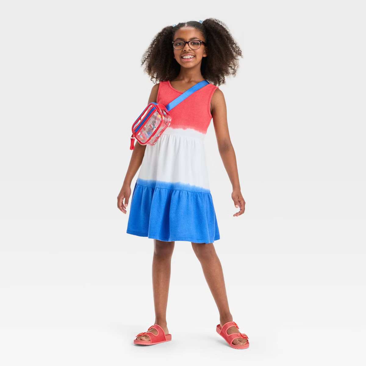 Girls' Sleeveless 4th of July Tie-Dye Terry Dress - Cat & Jack™ Red/White/Blue L: Pullover, Sid... | Target