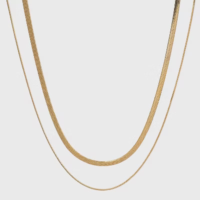14K Gold Plated Duo Herringbone Chain Necklace Set - A New Day™ | Target