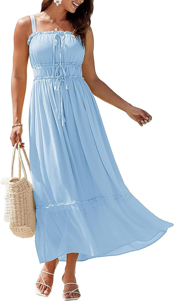 GRACE KARIN 2025 Womens Summer Flowy A-line Boho Dresses Spaghetti Strap Long Beach Sundress Smoc... | Amazon (US)