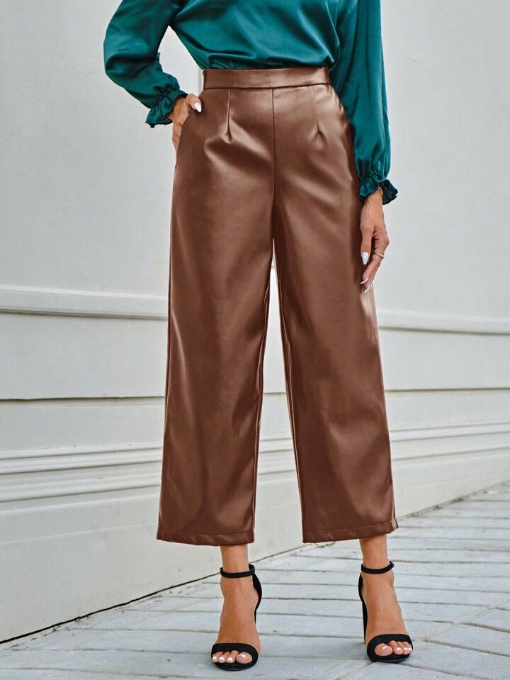 SHEIN BIZwear Slant Pocket High Waist PU Leather Pants | SHEIN