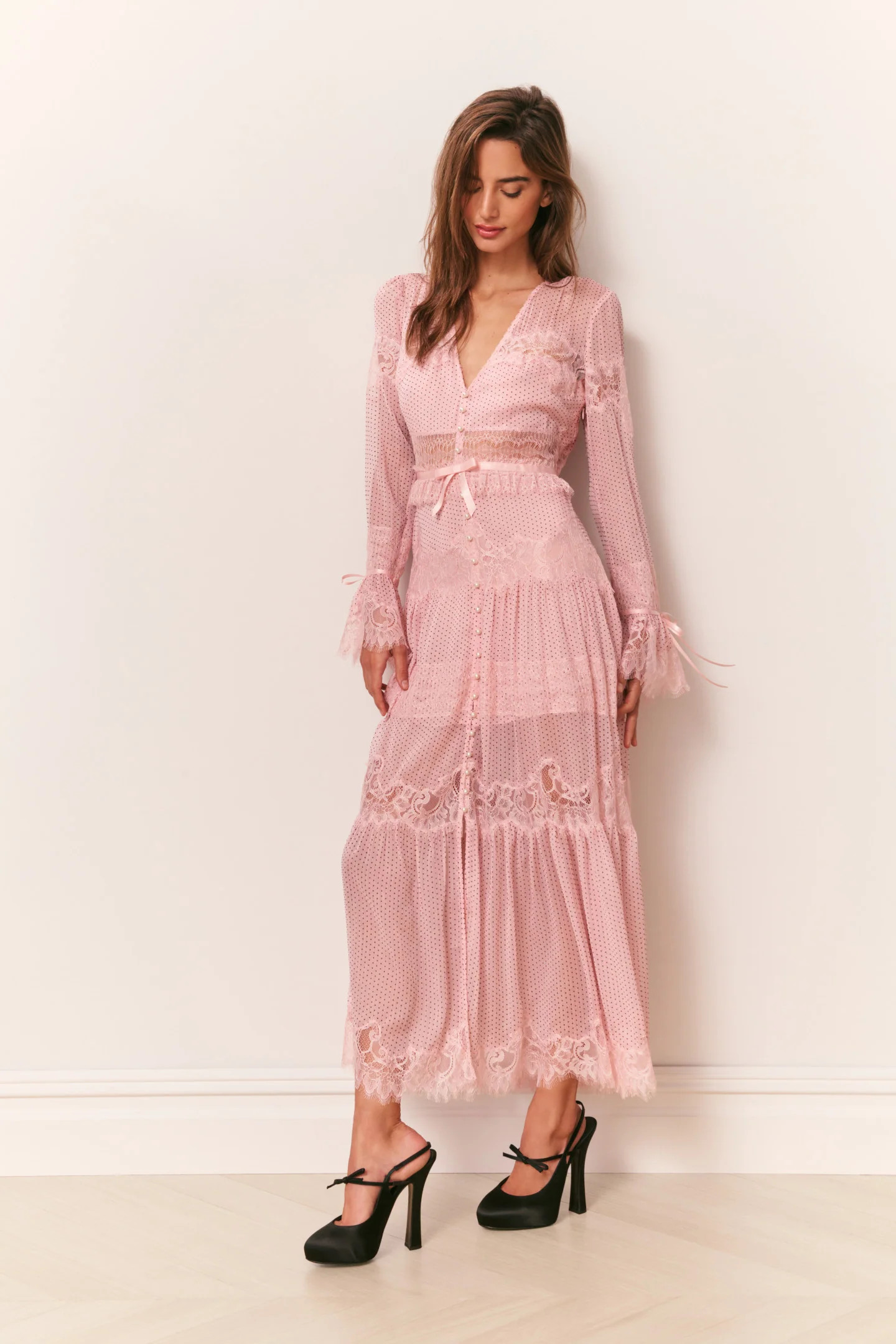 Marinetta Polka Dot Lace-Trim Maxi Dress | LoveShackFancy