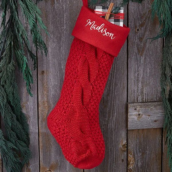 Red Cozy Cable Knit Personalized Christmas Stocking | Personalization Mall