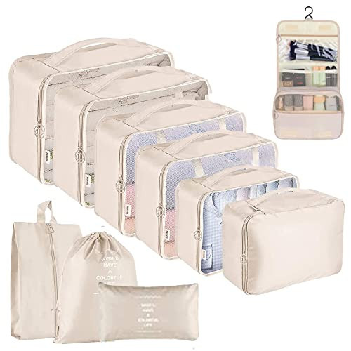 YOLOK 10 Set Packing Cubes Travel Luggage Waterproof Organizers Luggage Organizers with Hanging T... | Amazon (CA)