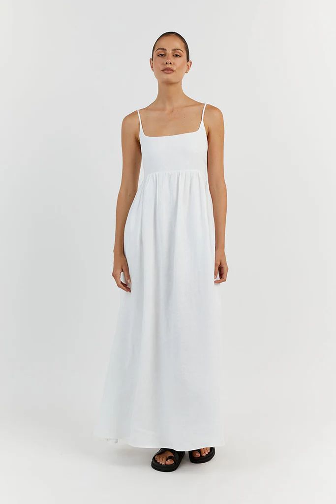 SUNNY WHITE LINEN MIDI DRESS | DISSH