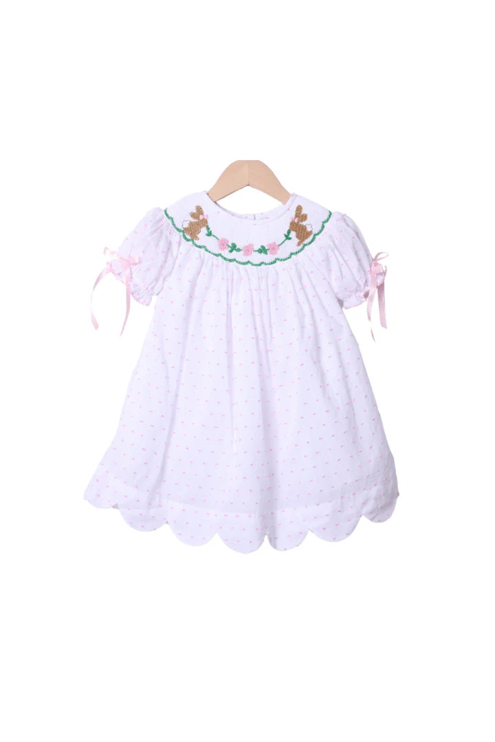 Smocked Classic Bunny Swiss Dot Dress | The Smocked Flamingo