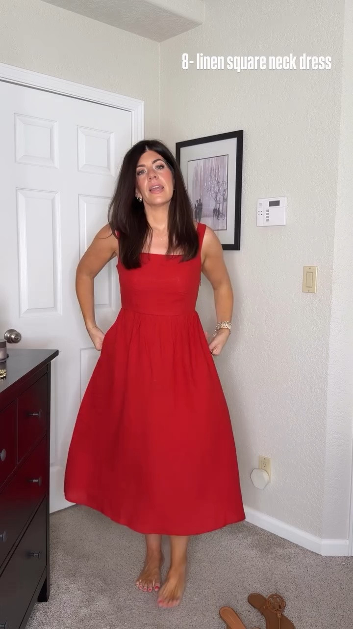 8- linen square neck dress