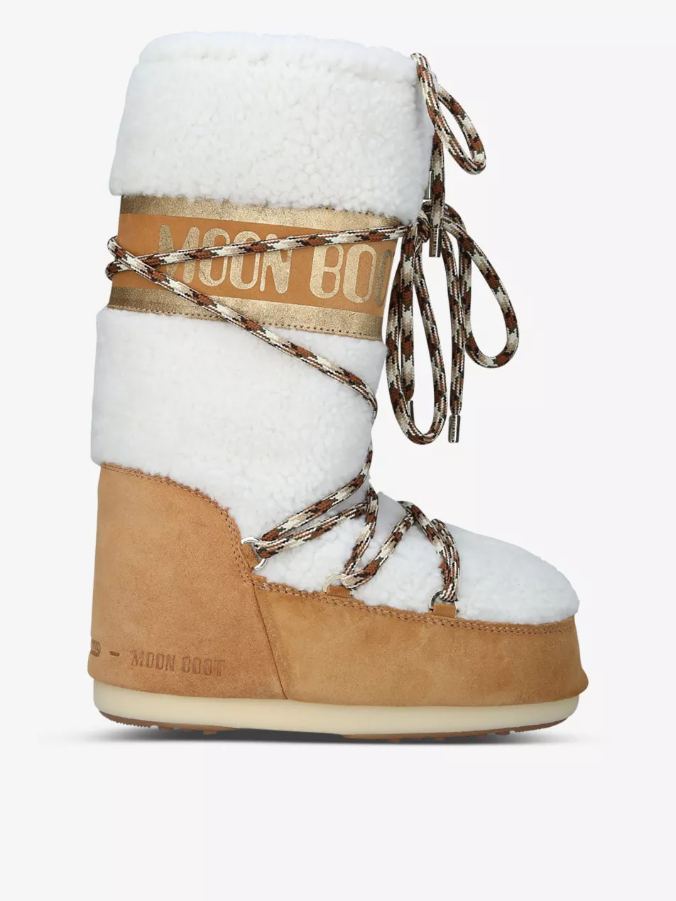 Icon logo-print shearling and suede snow boots | Selfridges