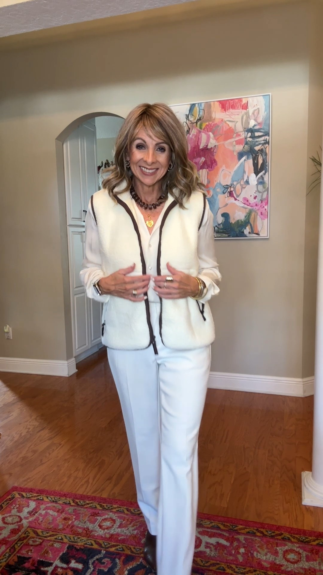 It is possible to look polished and comfortable at the same time. This Sherpa vest can be worn dressed or down, the contrasting hem takes it up a notch. The perfect layer to add a bit of warmth. 
#neutralstyle 

#LTKFindsUnder50 #LTKSaleAlert #LTKOver40