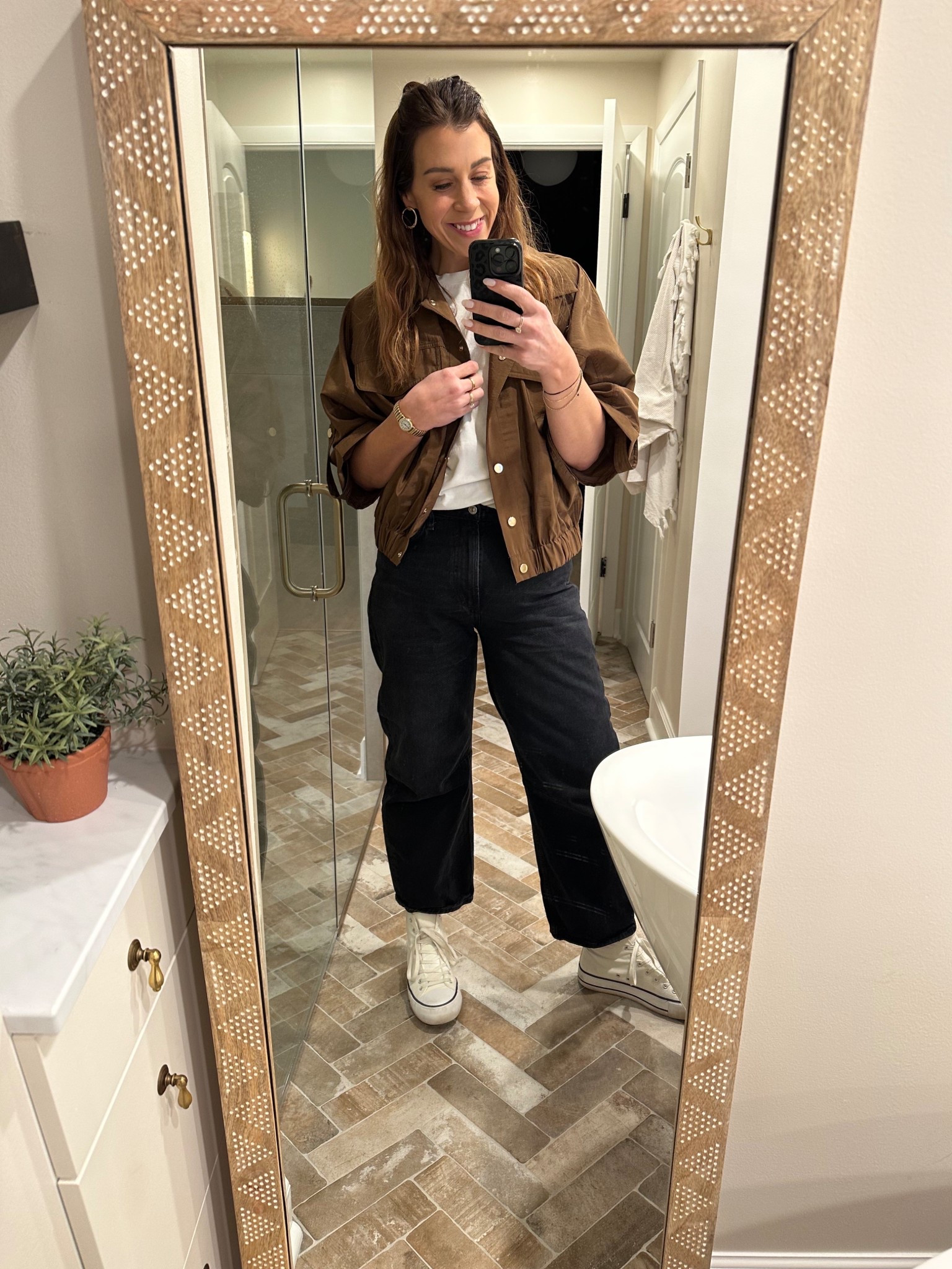 “Spring” in Wisconsin is hard. 
Jacket- S
Tee- L 
Jeans- 29 

#LTKSeasonal #LTKSaleAlert #LTKStyleTip
