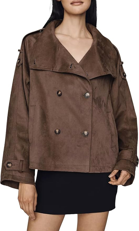 Tanming Women's Faux Suede Jacket Funnel Neck Trench Coat | Amazon (US)