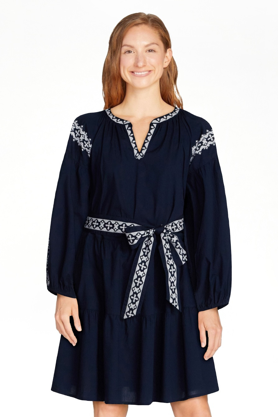 Time and Tru Women's Embroidered Cotton Mini Dress with Long Blouson Sleeves, Sizes XS-XXXL | Walmart (US)