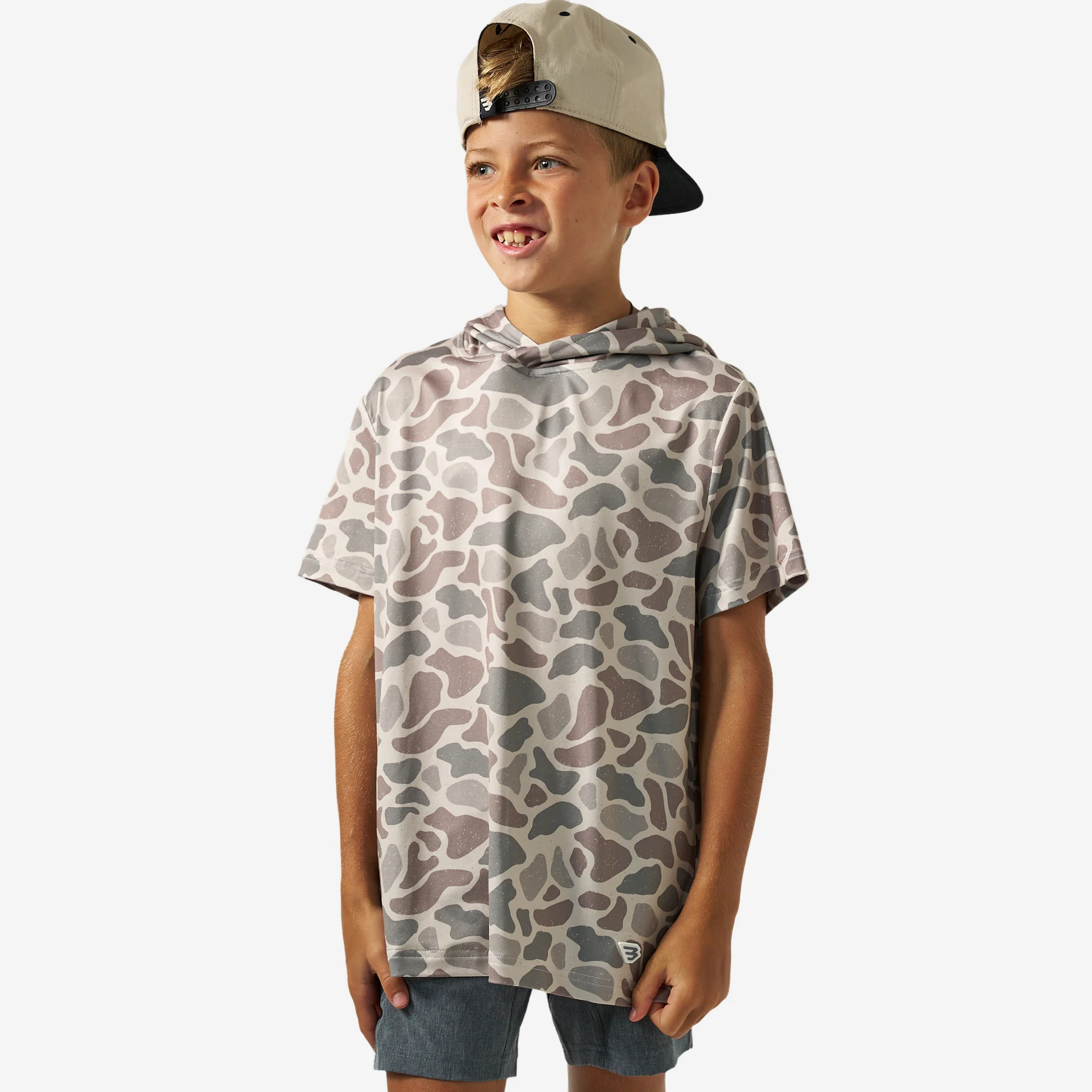 Youth Short Sleeve Performance Hoodie - Classic Deer Camo | BURLEBO