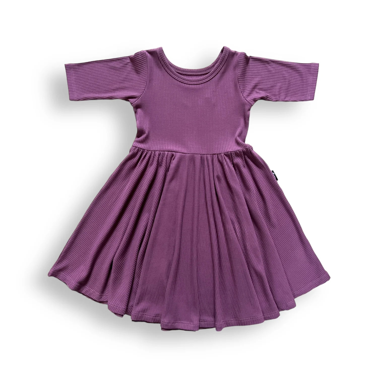 MID SLEEVE TWIRL DRESS- Plum Ribbed | millie + roo