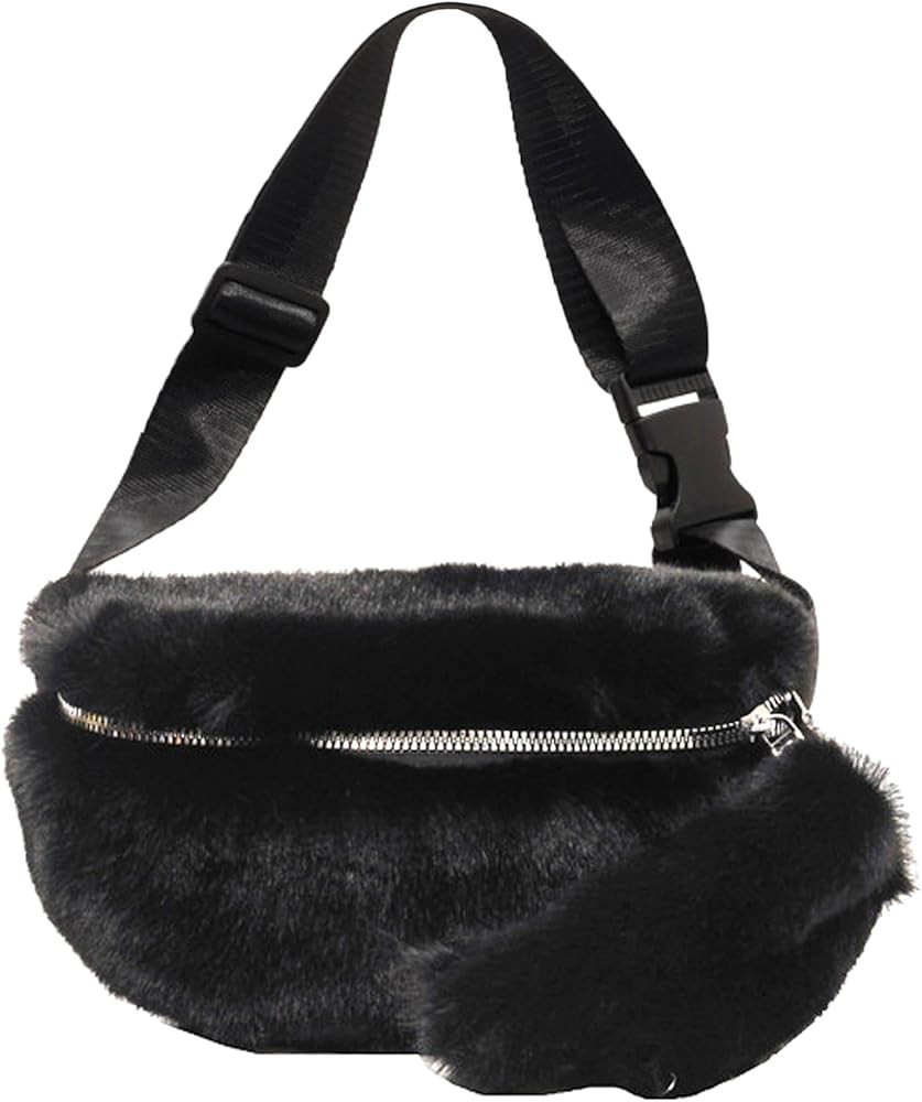 Fuzzy Fanny Pack for Women Faux Fur Belt Bum Bag with Adjustable Strap Waist Pouch Casual Crossbo... | Amazon (US)
