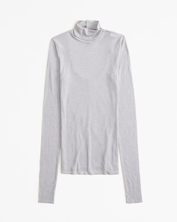 Long-Sleeve Sheer Rib Turtleneck Top | Abercrombie & Fitch (US)