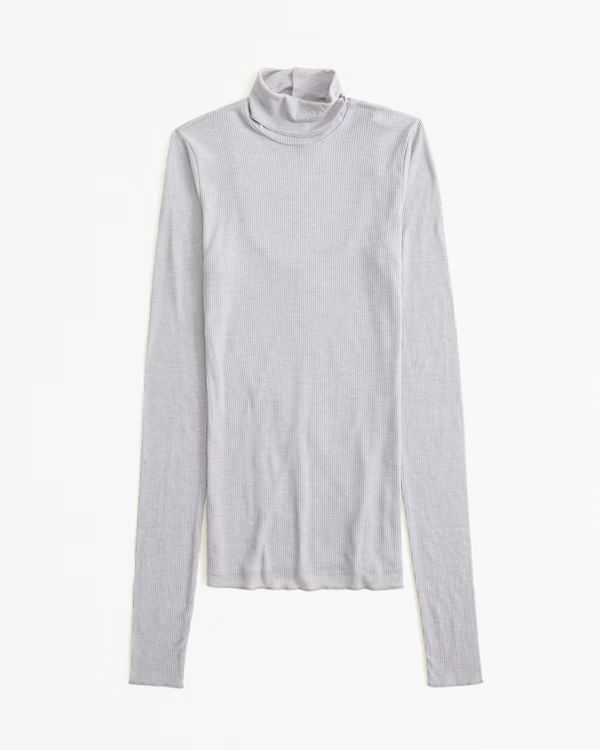 Long-Sleeve Sheer Rib Turtleneck Top | Abercrombie & Fitch (US)