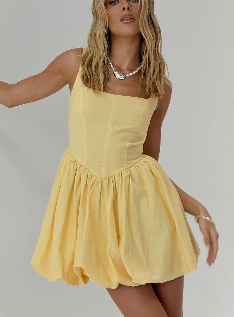 Alcott Bubble Hem Mini Dress Lemon | Princess Polly US