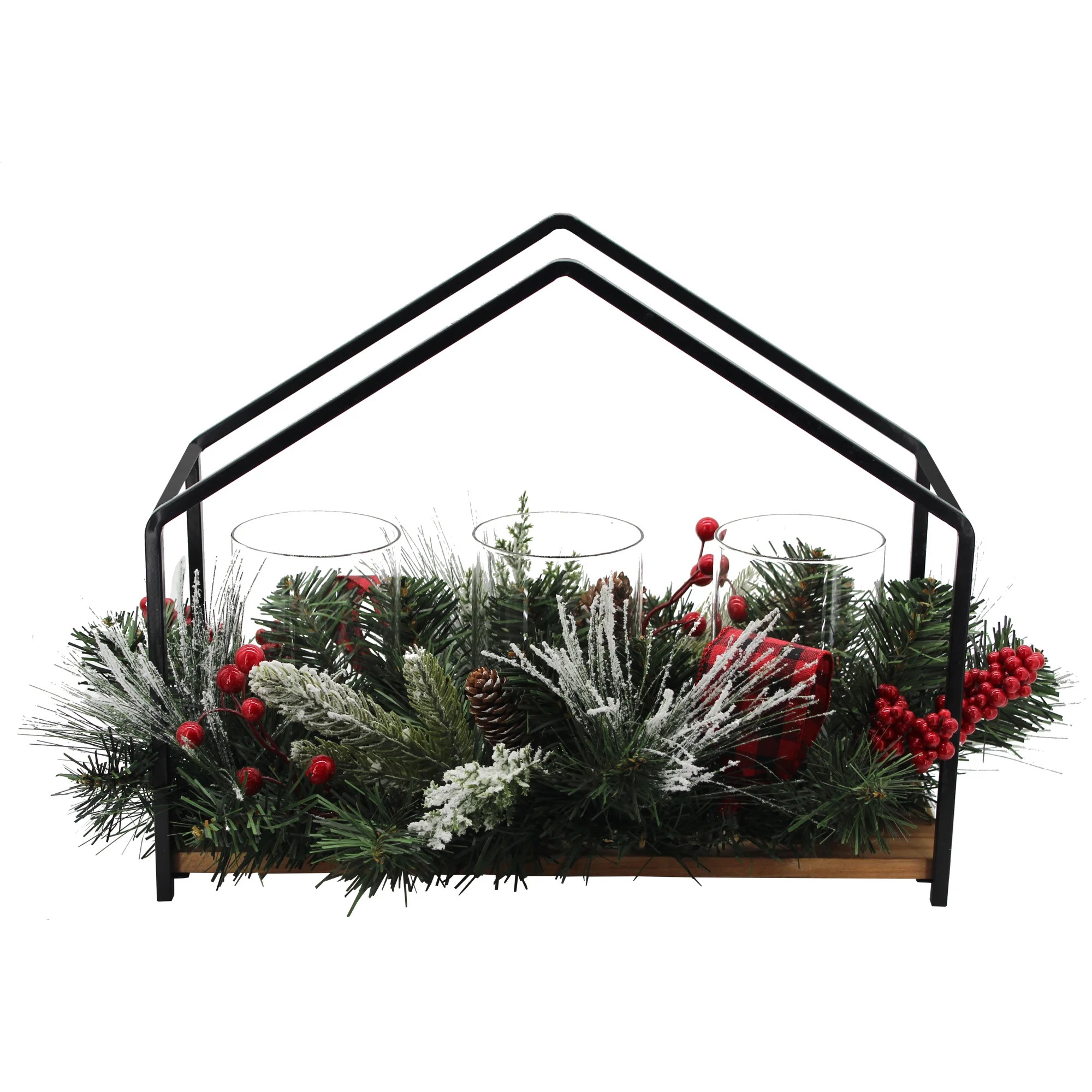 Holiday Time Christmas Pine Bundle Hurricane Candle Centerpiece, Black & Red - Walmart.com | Walmart (US)