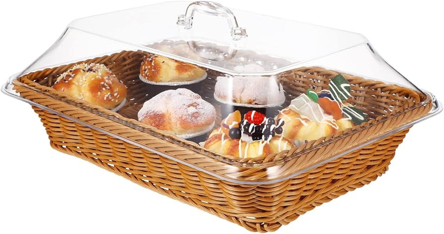 Woven Bread Basket Wicker Bread Basket for Serving, Imitation Rattan Bread Basket with Acrylic Li... | Amazon (US)