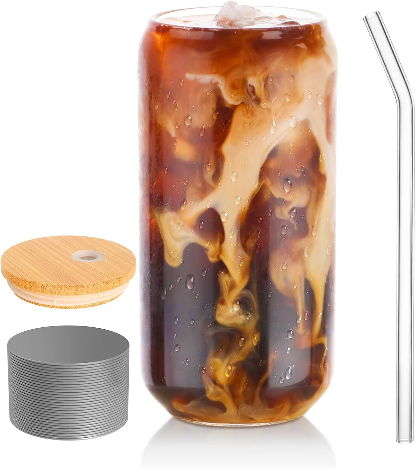 Drinking Glasses with Lid, Straw, 16oz Glass Cup Iced Coffee Tumblers, 1 Pc | Amazon (US)