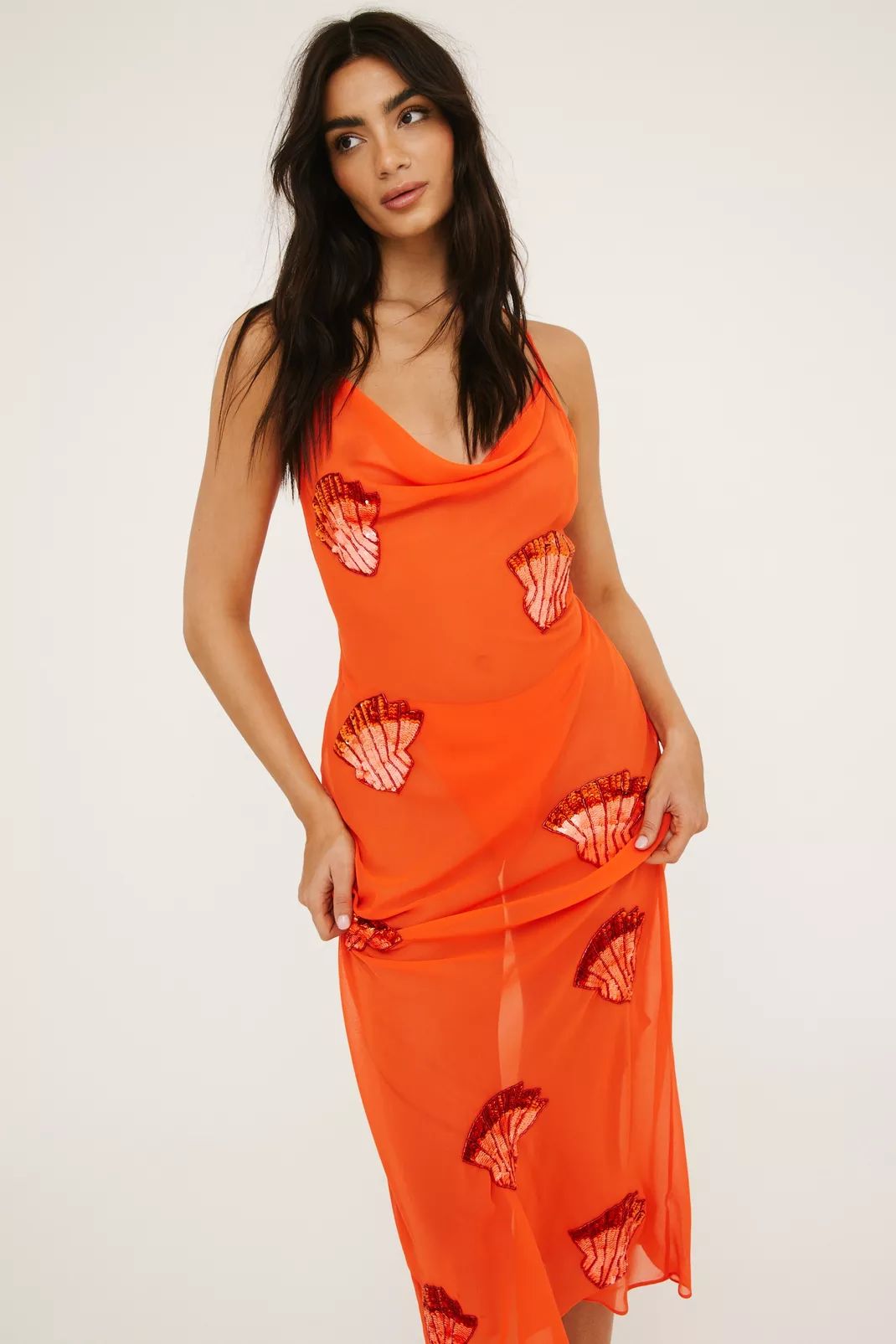 Premium Shell Embellished Cowl Maxi Beach Dress | Nasty Gal US