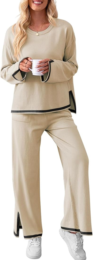 MEROKEETY Lounge Sets for Women Oversized 2 Piece Fall Sets Sweater Top Wide Leg Pants Knit Loung... | Amazon (US)