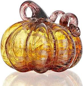 QFkris 5" Blown Glass Pumpkin Figurines Collectibles Fall Harvest Halloween Pumpkins Decor Crysta... | Amazon (US)