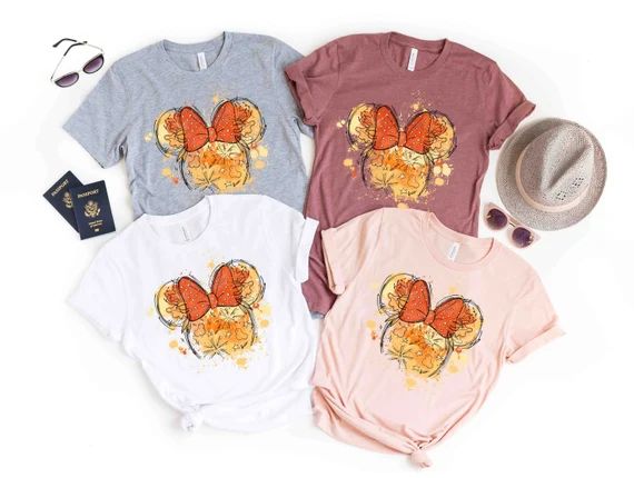 Minnie Mouse Fall Watercolor T-Shirt, Minnie Autumn Leaves Shirt, Disney Fall Shirt, Disney Girls... | Etsy (US)