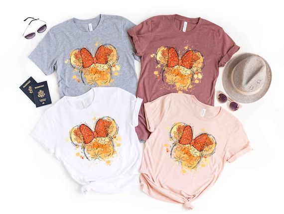 Minnie Mouse Fall Watercolor T-Shirt, Minnie Autumn Leaves Shirt, Disney Fall Shirt, Disney Girls... | Etsy (US)