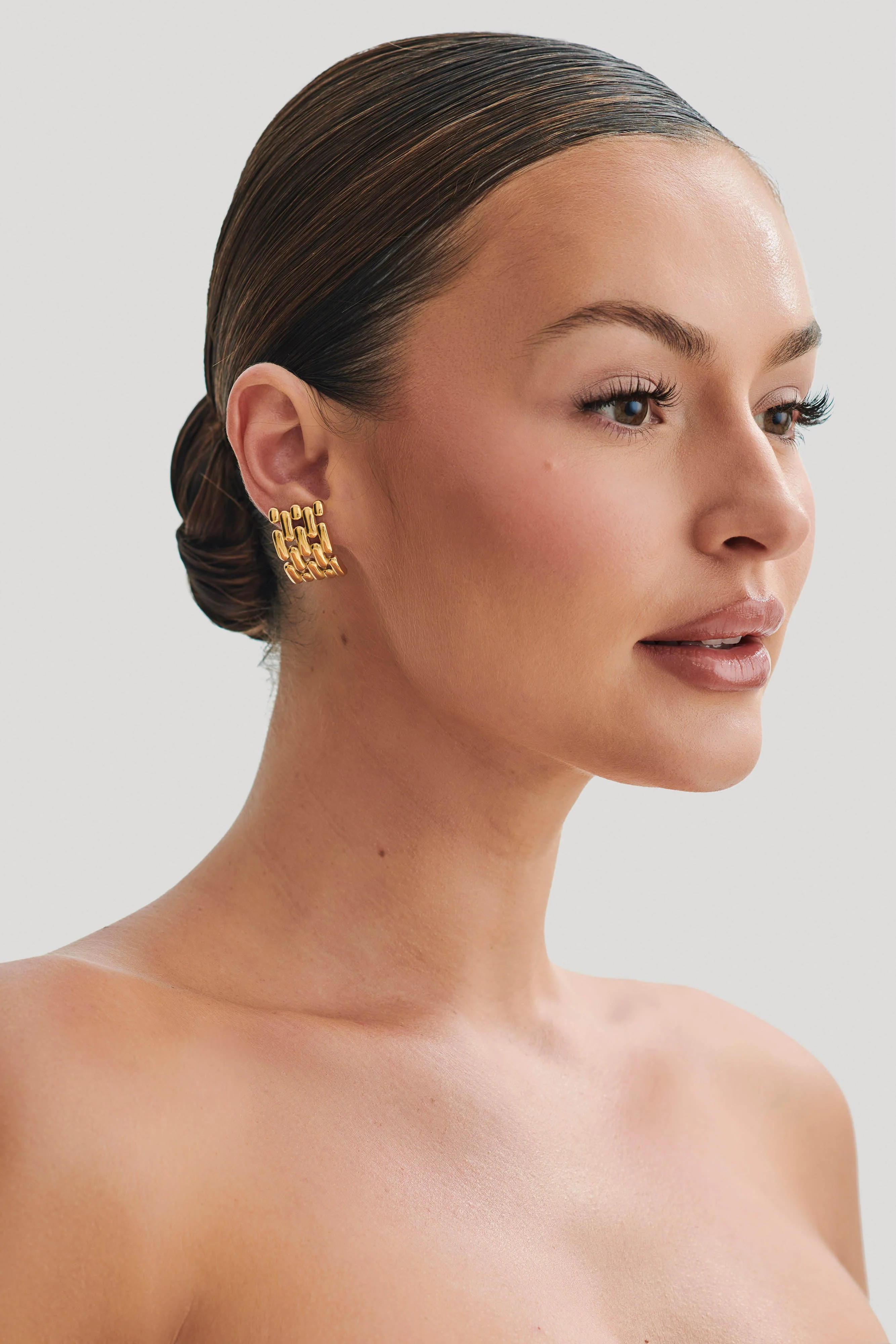 Denise Cross Hatch Earrings - Gold | MESHKI US