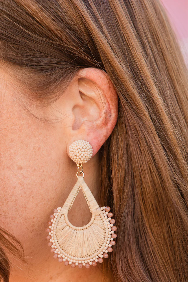 Brown Raffia and Beads Earrings | Pink Lily