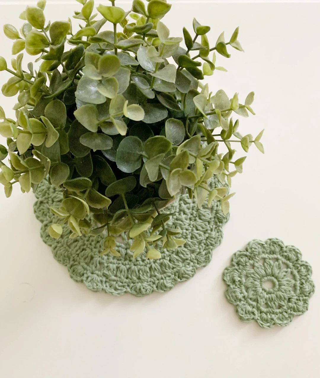 Sage green farmhouse table decor crochet coaster - kitchen placemat - mandala style doily home de... | Etsy (US)