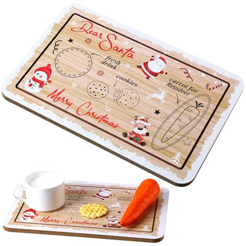 Santa Cookie Plate Dear Santa Christmas Cookies Plate Christmas Treat Santa Tray Wooden Tray Plate Platter Mat Wood Plates Christmas Decorations for Kids Christmas Supplies (Cute Rectangular) | Amazon (US)