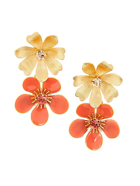 Goldtone &amp; Mixed-Media Flower Double-Drop Earrings | Saks Fifth Avenue