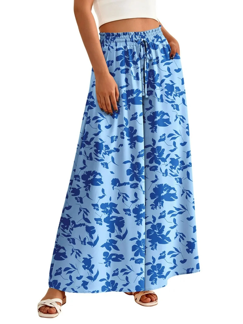 FreshPretty Women Casual High Waist Wide Leg Pants Summer Floral Solid Long Palazzo Pants Lounge ... | Walmart (US)