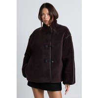 boohoo Women's Toggle Aviator Teddy Jacket in Chocolate | Size: 10 | Plastic | boohoo (US & Canada)