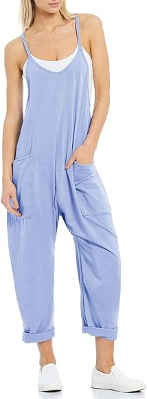 Tongmingyun Womens Casual Sleeveless Jumpsuits Spaghetti Strap Loose Romper Long Pants with Pocke... | Amazon (CA)