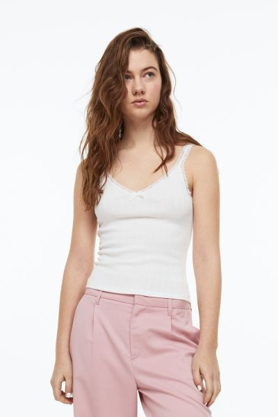 Lace-trimmed ribbed vest top | H&M (UK, MY, IN, SG, PH, TW, HK)