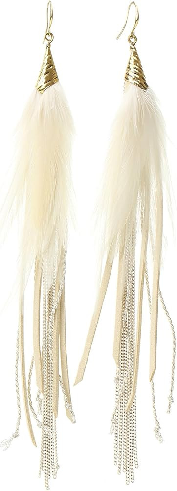 Badu Women Feather Earrings Long Tassel Bohemian Jewelry Wedding Accessories | Amazon (US)