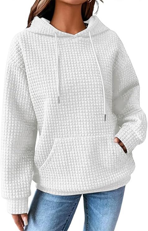 SHEWIN Womens Hoodies Casual Long Sleeve Drawstring Waffle Pullover Tops Loose Hooded Sweatshirt ... | Amazon (US)
