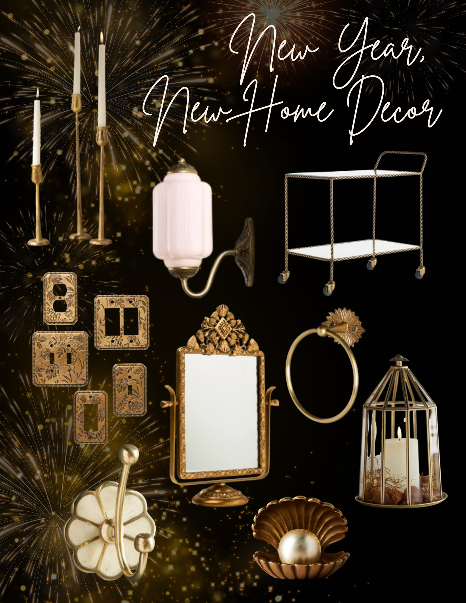 New Year, New Home Decor . Gold Decor . Anthropologie . Gold Accents . Vintage Home Style . Wall Lighting Sconce . Gold Bar Cart .  Gold Candle Holder . Home Decor 

 #LTKGiftGuide #LTKHome